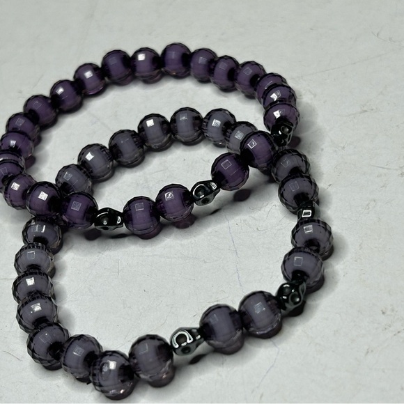 kkcollectionsss Jewelry - Deep Purple skull Bead Bracelet Set